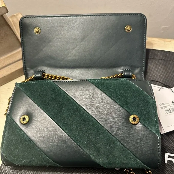 Kurt Geiger Soho Wallet on a Chain Crossbody Dark Green Suede and Leather - Picture 8 of 13